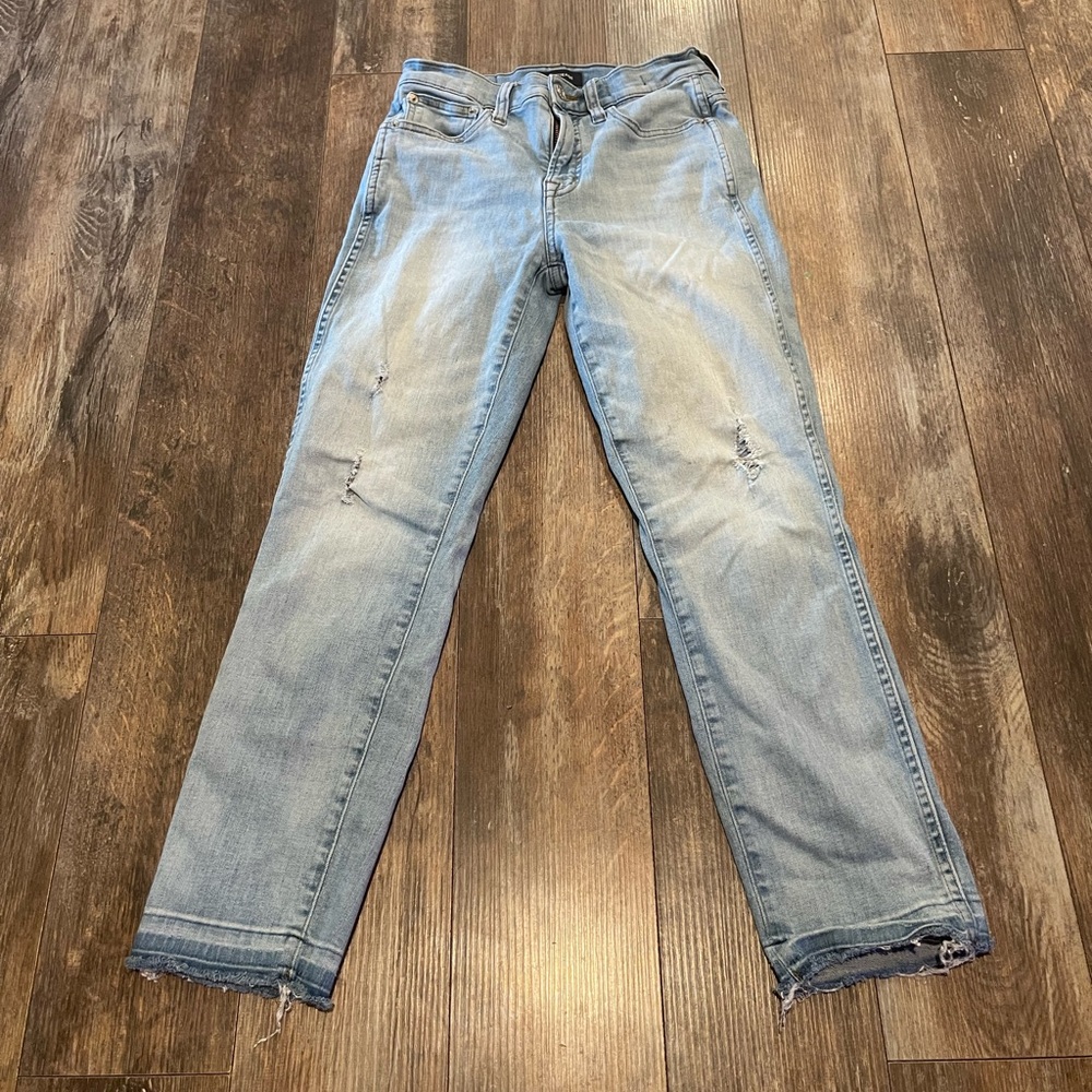 J. Crew Blue Skinny Jeans with Distressed Details